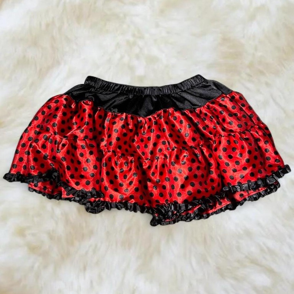Red Polka Dot Ruffle Costume Mini Skirt Satin Y2K Clowncore S-L